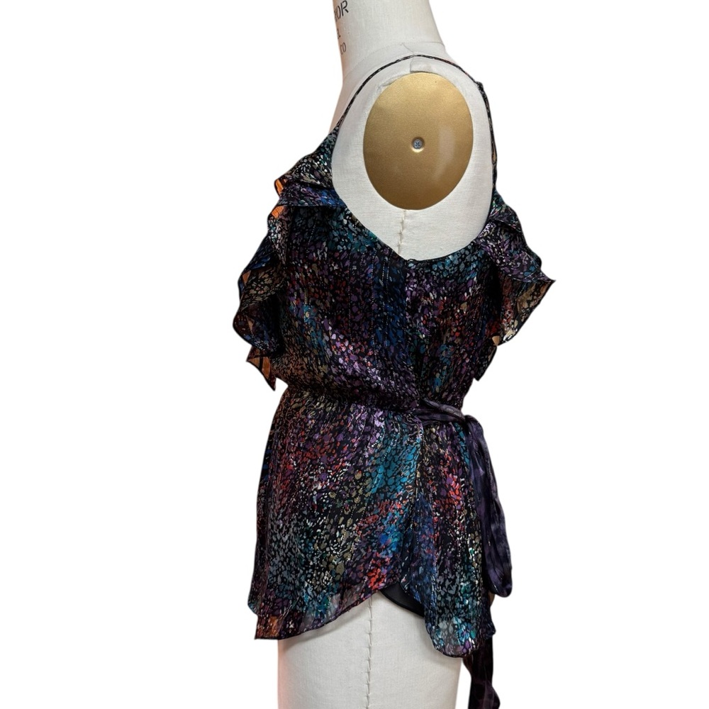 Rebecca Taylor Silk Shimmer Beaded Spaghetti Strap Top Size 6 Romantic Coquette - Picture 3 of 15
